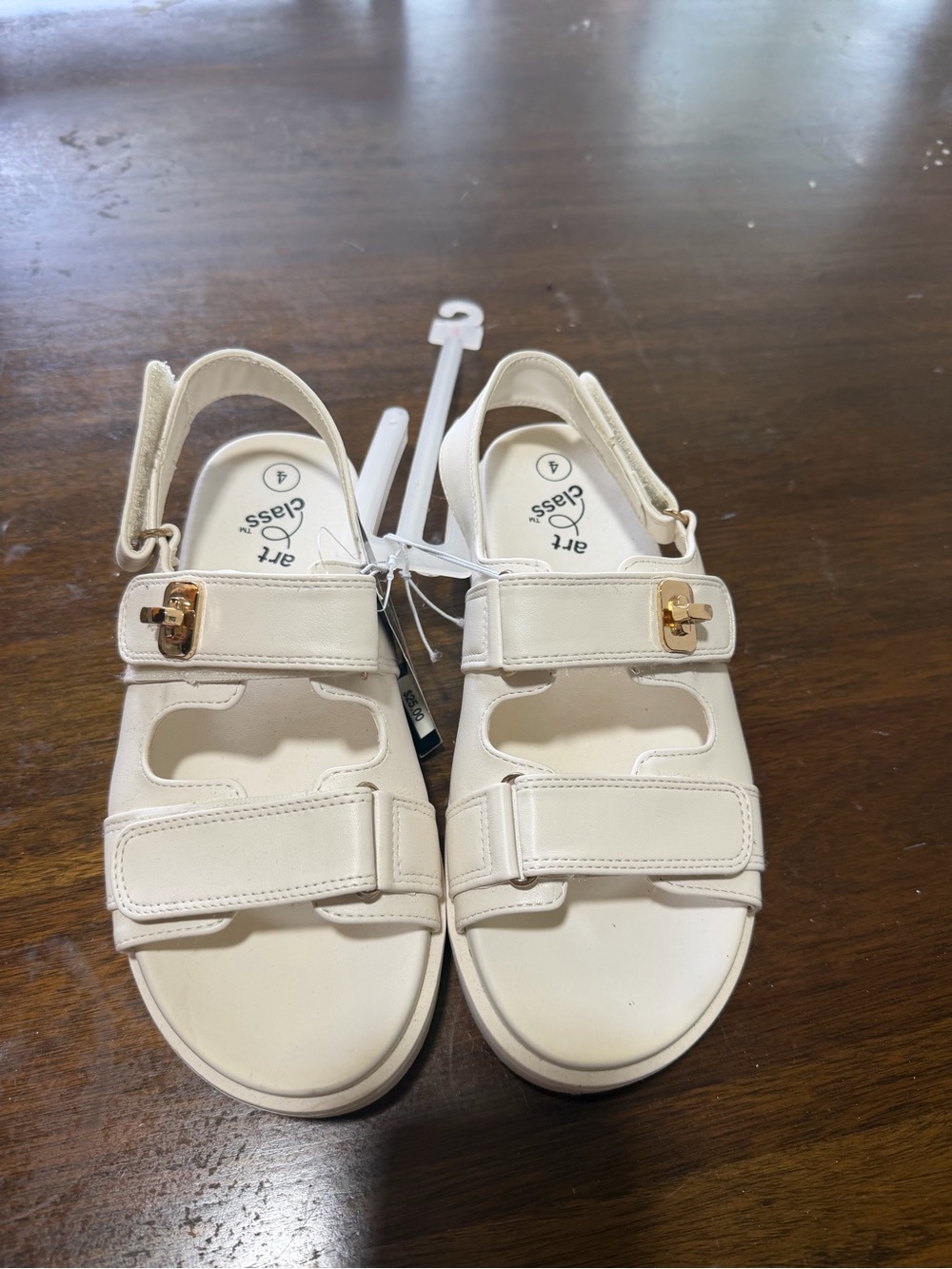 art class Cream Adjustable Strap Kids Sandals with Gold Buckle